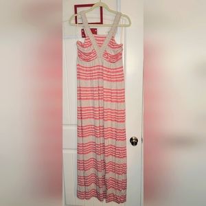 Neiman Marcus Striped Maxi Dress, Women's Large, Pink & White